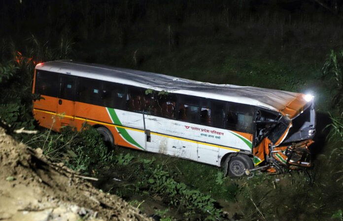 A roadways bus fell off a bridge and into a ditch in Kakori, Lucknow
