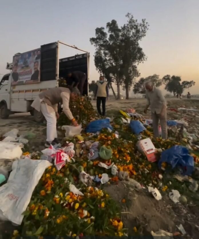 शिवरात्रि के बाद मंदिरों से बेलपत्र तथा अन्य पूजा सामग्री उठा यमुना के पास भू समाधि दी विनोद जायस नें विनोद जायस